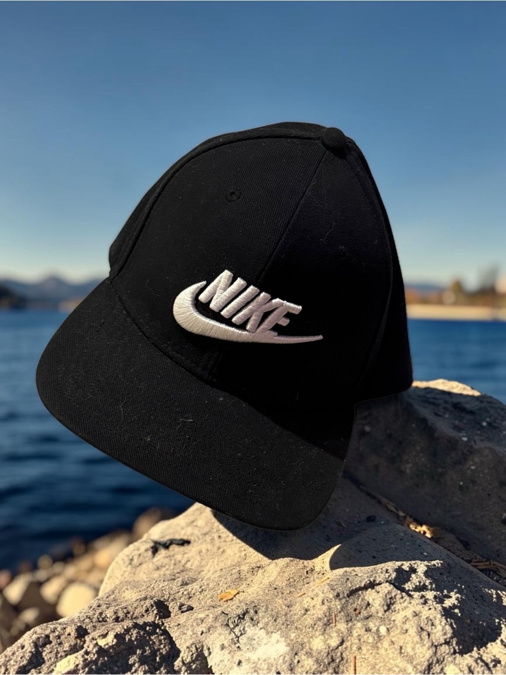 Nike Black Cap with White Swoosh Logo